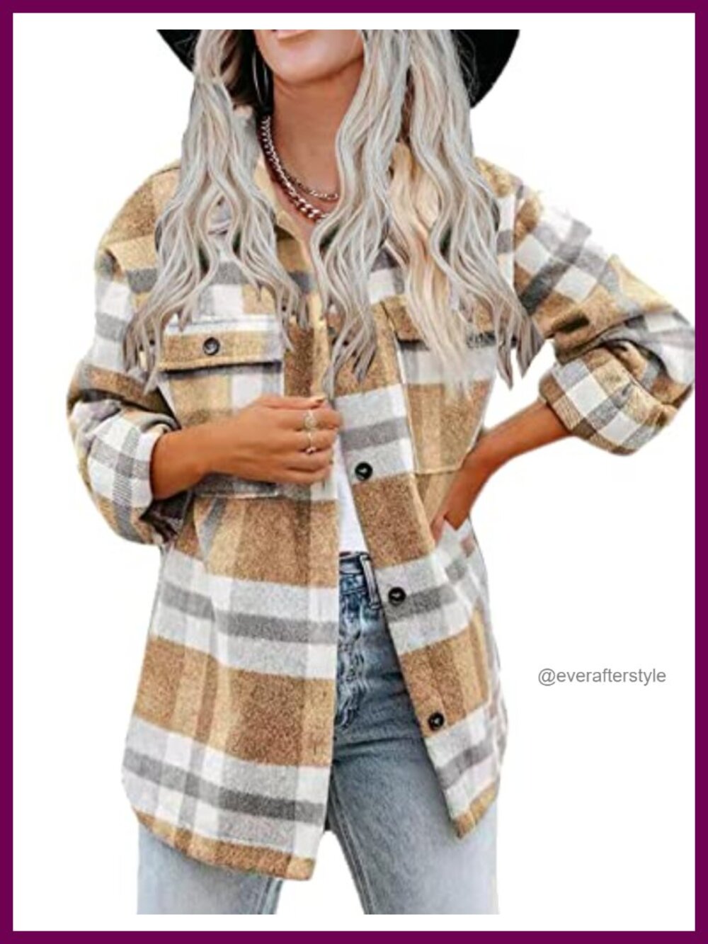 Women's Wool Blend Plaid Button Down Shacket Coat